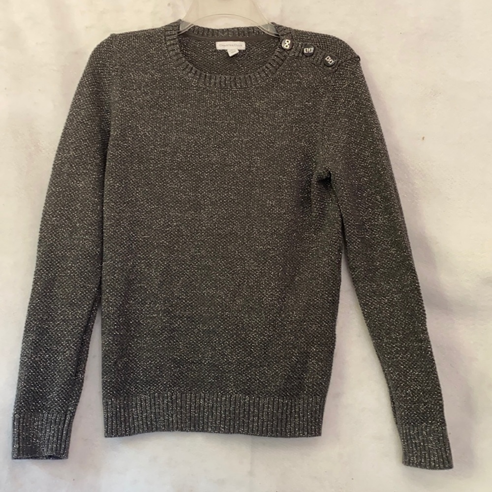 Charter Club Charcoal Gray Metallic Thread Crew Neck Sweater Long Sleeve Size M